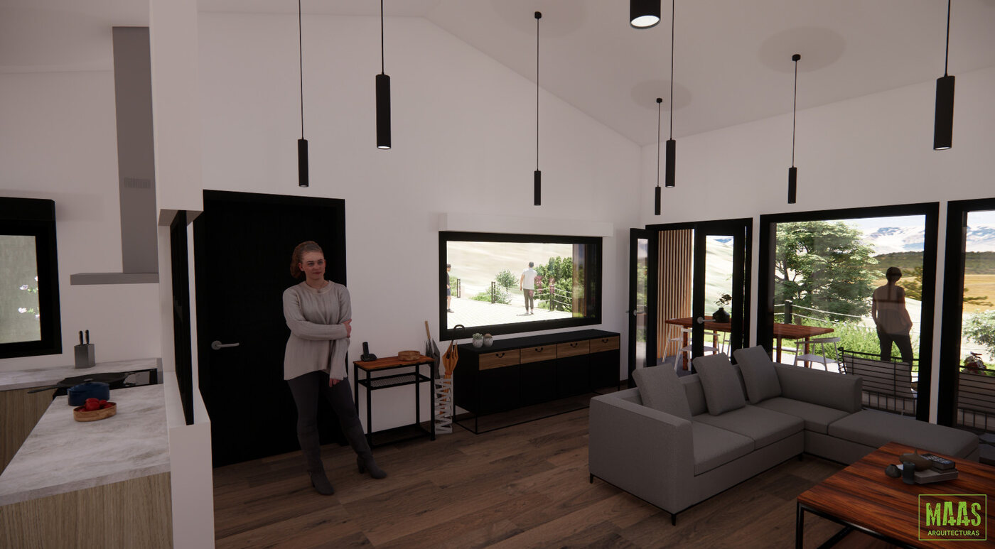 Interior abierto y luminoso de la vivienda de una planta